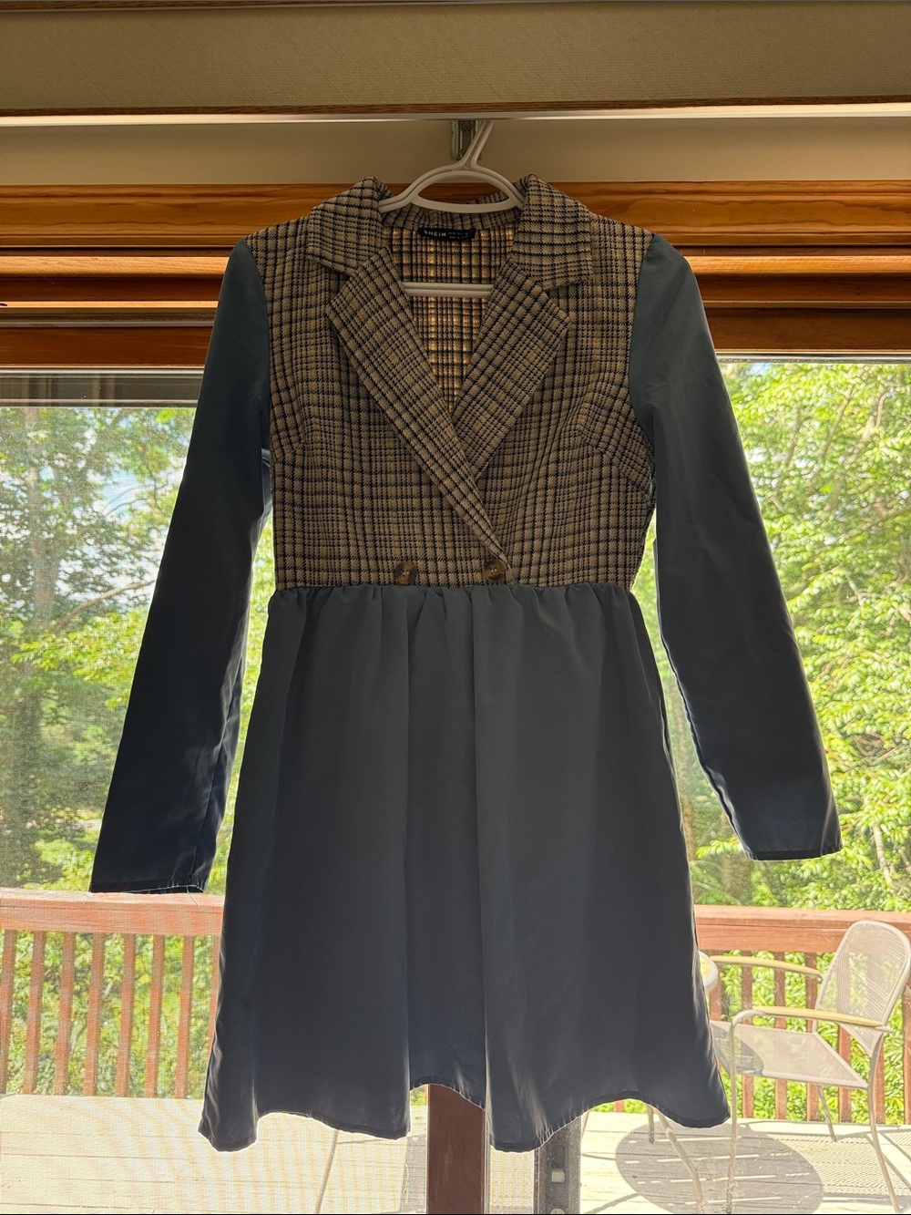 SHEIN Plaid Blazer-Style Top Blue Long Sleeve Dress